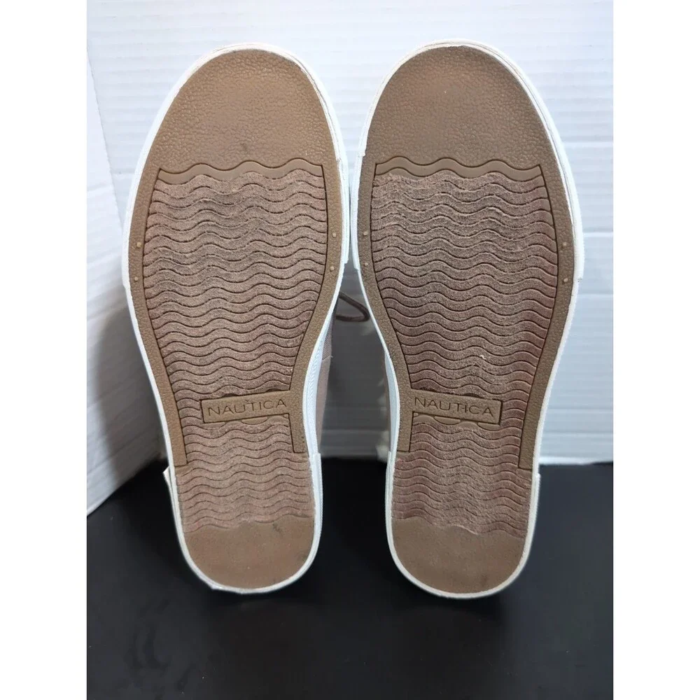 NAUTICA SPINNAKER TWILL TAN/BEIGE BOAT SHOES MEN'S SIZE  8.5 M VGUC
